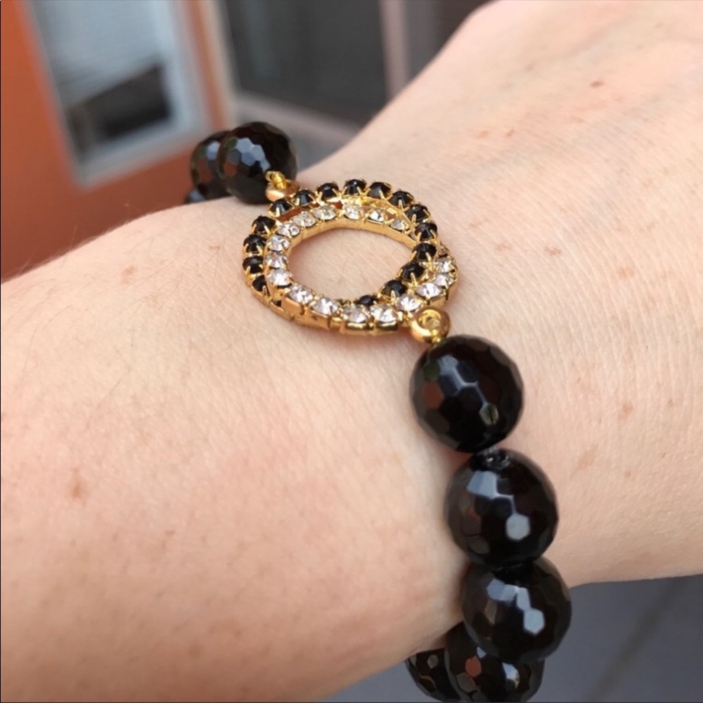 Black agate beaded stretch bracelet - Picture 5 of 8